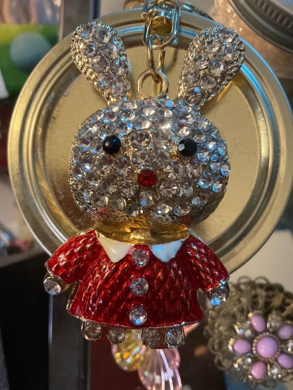 Crystal Bunny Keychain with Red Enamel Dress - Picture 4 of 6